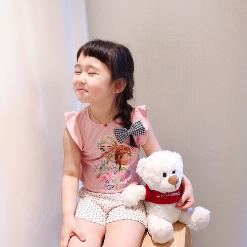 Princess Elsa Girls' Frozen Pajamas Summer Short Sleeve Cute Super Cute Cotton Internet Celebrity Middle and Older Children's Home Set