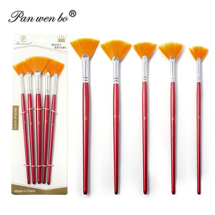 Cross-border 5 nylon wool fan-shaped brush art painting pearlescent mahonwood rod fishtail fan-shaped oil painting brush set