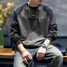 260g秋季新款美式棉款长袖T恤男宽松复古水洗插肩袖打底衫上衣潮
