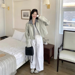 设计感条纹衬衫领假两件外套女春秋季新款港风短款爆款时尚夹克潮