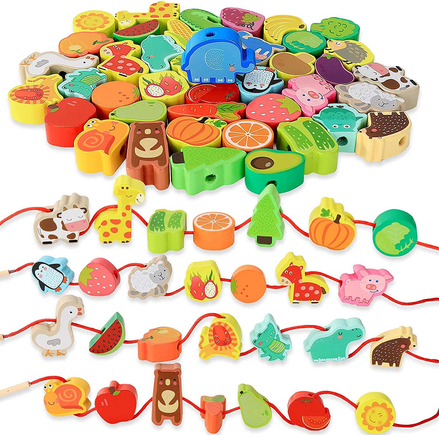 9/36pcs Wooden Toys Baby DIY Toy Cartoon Fruit Animal跨境专