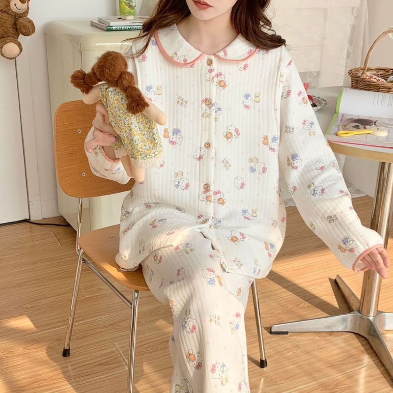 New Pajamas for Women in Autumn and Winter Warm Air Cotton Soft and Cute Home Series Cardigan Long-Sleeved Confinement Suit New Pajamas for Women in Autumn and Winter Warm Air Cotton Soft and Cute Home Series Cardigan Long-Sleeved Confinement Suit