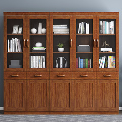 Walnut wood wardrobe solid wood wardrobe 2-3-5 door combination Chinese bookcase storage bookshelf with drawers wardrobe