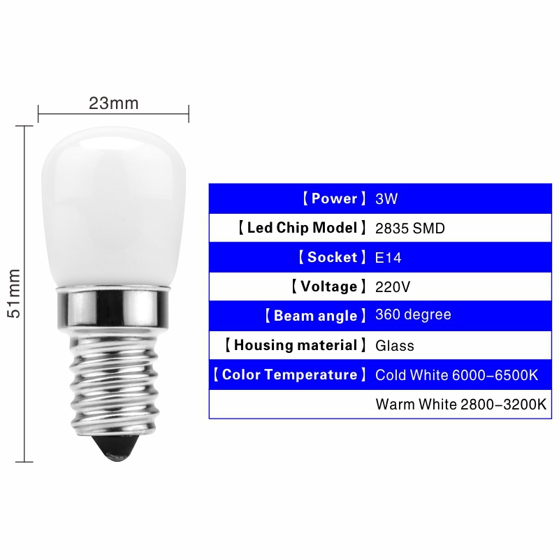 LED refrigerator light E14 bulb 3W E12 E17 220V high-voltage light high brightness SMD bulb corn light