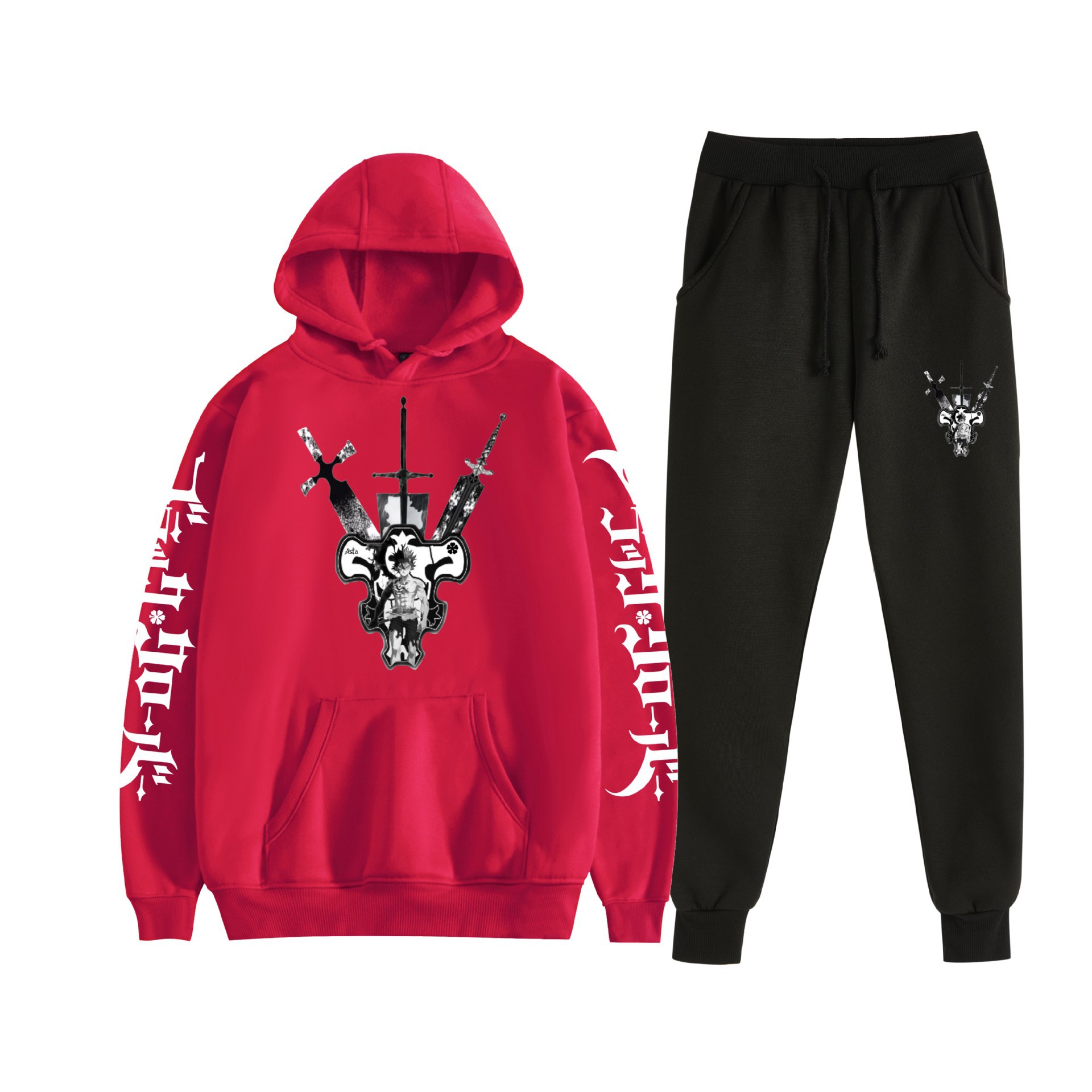 Comercio exterior nuevo estilo riman negro trébol de cuatro hojas Black Clover suéter con capucha corsés traje de dos piezas