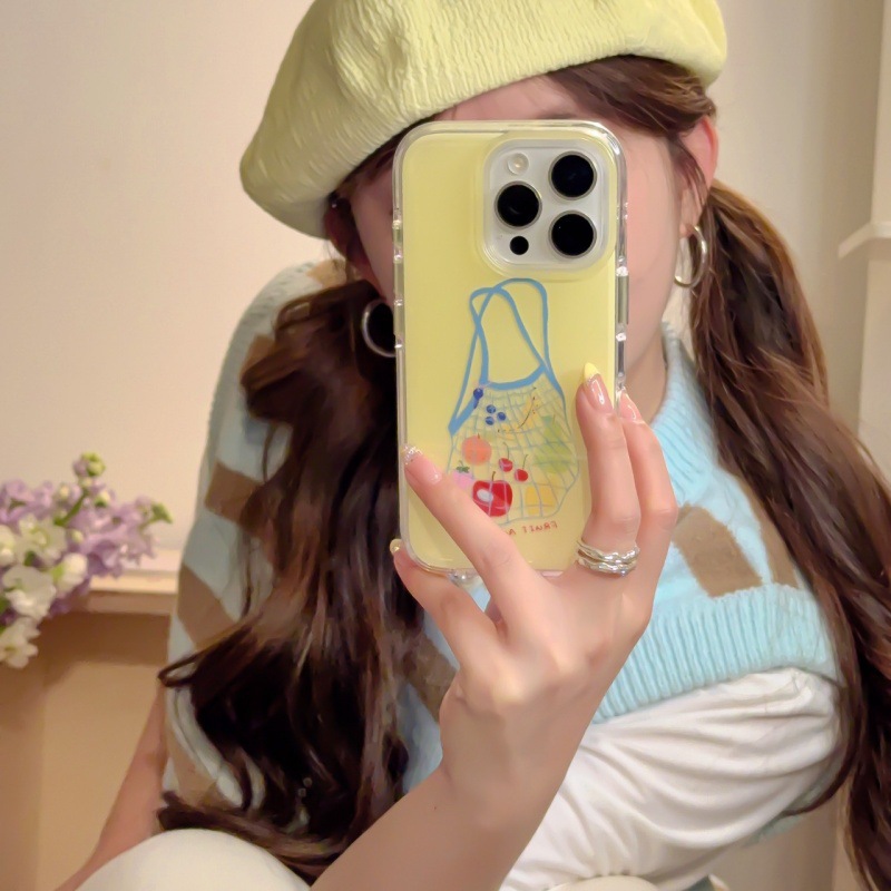 Bolsa de compras de frutas estilo ins para iphone16ProMax nuevo 14/13 Apple 15 funda para teléfono móvil femenino 15PM