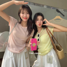 清仓不退换柠檬绿茶韩标夏天丝微透修身显瘦短袖针织衫女防晒罩衫