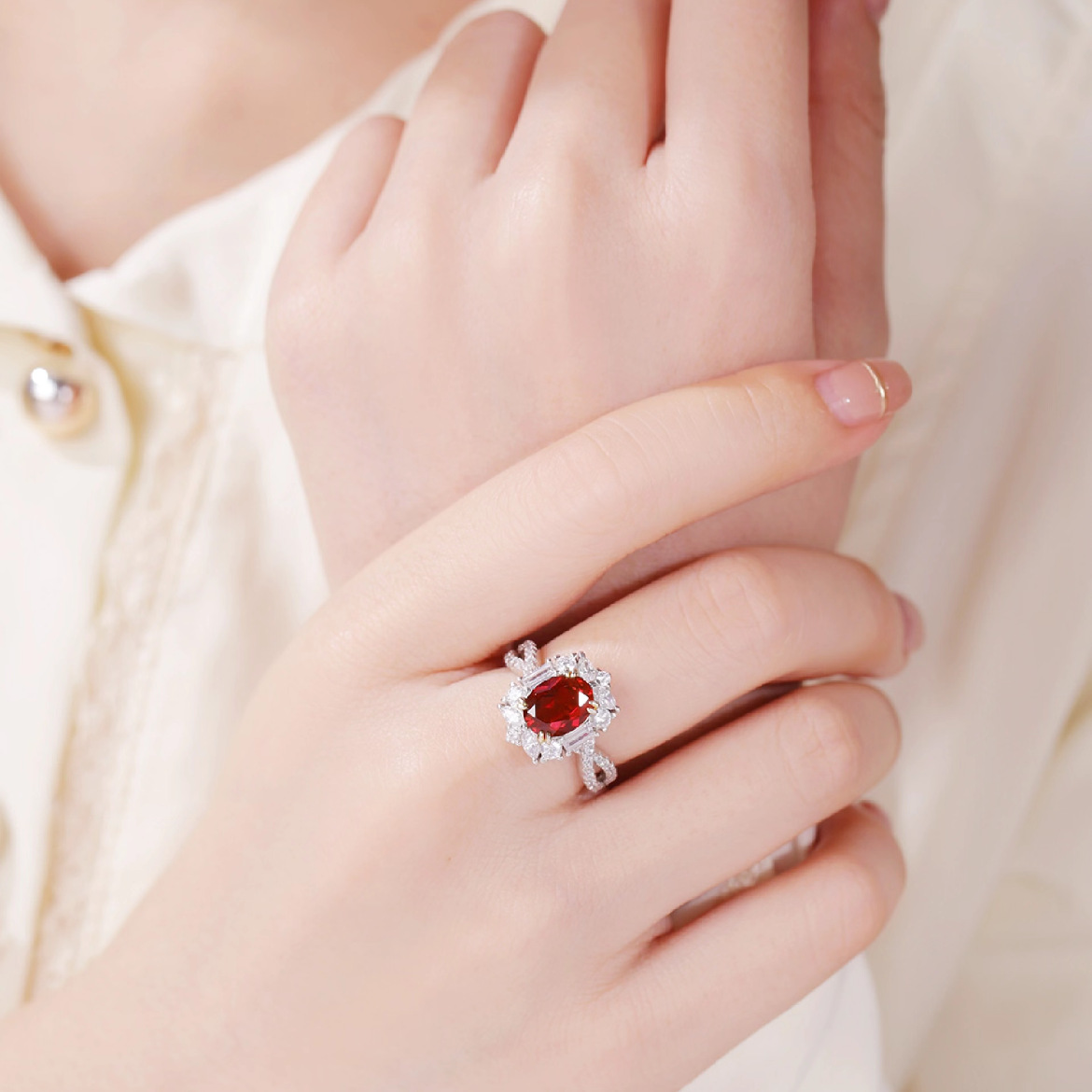 Live New 3 Carat Artificial Ruby For Women Moissanite Pigeon Egg Diamond Ring High-end Design Gemstone_voghion.com