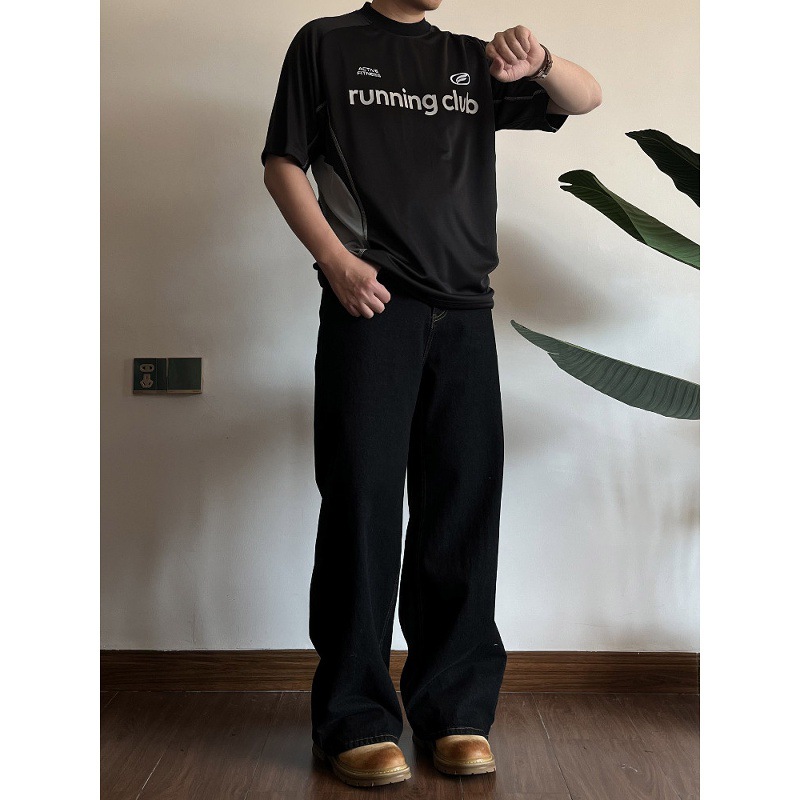 Retro Wide Leg Black Jeans Loose Fit Distressed Style mid Waist Clean Cut 2026 American Basic Washed Straight Pants_mkmklike.com