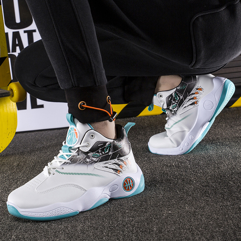 Grenzüberschreitende Herrenschuhe Frühjahr neue Herren-Basketballschuhe PU atmungsaktive Sportschuhe modische High-Top-Casual-Herrenschuhe mit dicken Sohlen_voghion.com