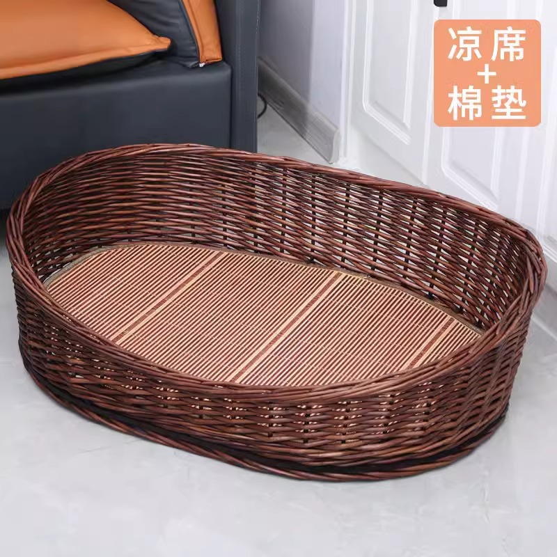 Nido de perros, cuatro estaciones de tela de caña, perros grandes y medianos, colchonete desmontable y lavable, cama de tela de sauce para perros.