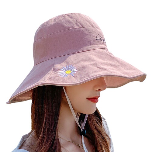 Small Daisies Fisherman Hat Spring and Autumn Double-Sided Big Brim Sunscreen Sunshade Cap Women's Korean Version Summer Face Covering Sun Hats 