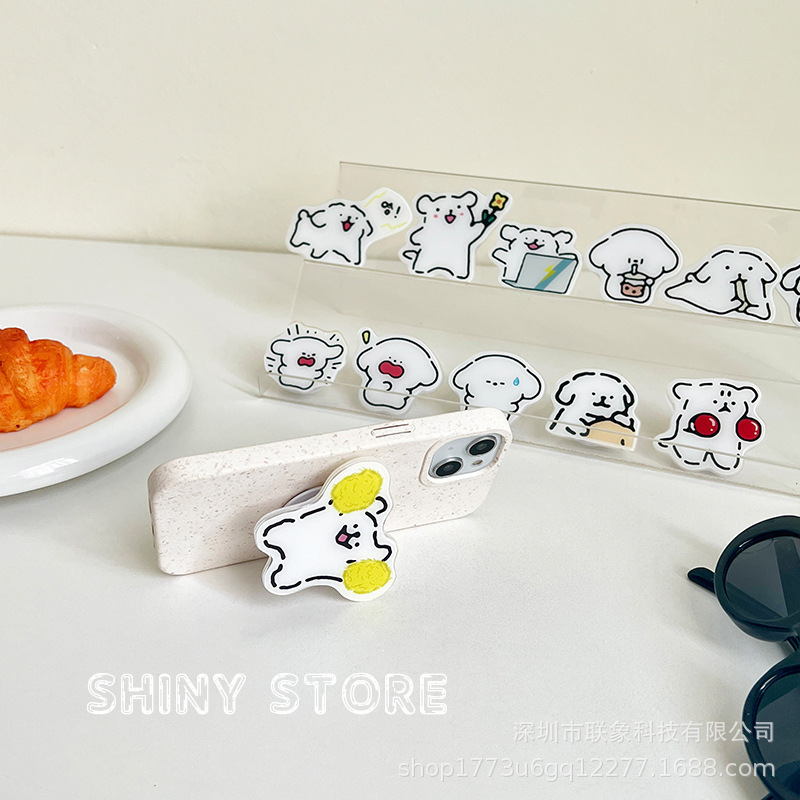 Cute White Dog Mobile Phone Lazy Airbag Bracket Rotatable Telescopic Acrylic Cartoon Desktop Universal New Women Cute White Dog Mobile Phone Lazy Airbag Bracket Rotatable Telescopic Acrylic Cartoon Desktop Universal New Women