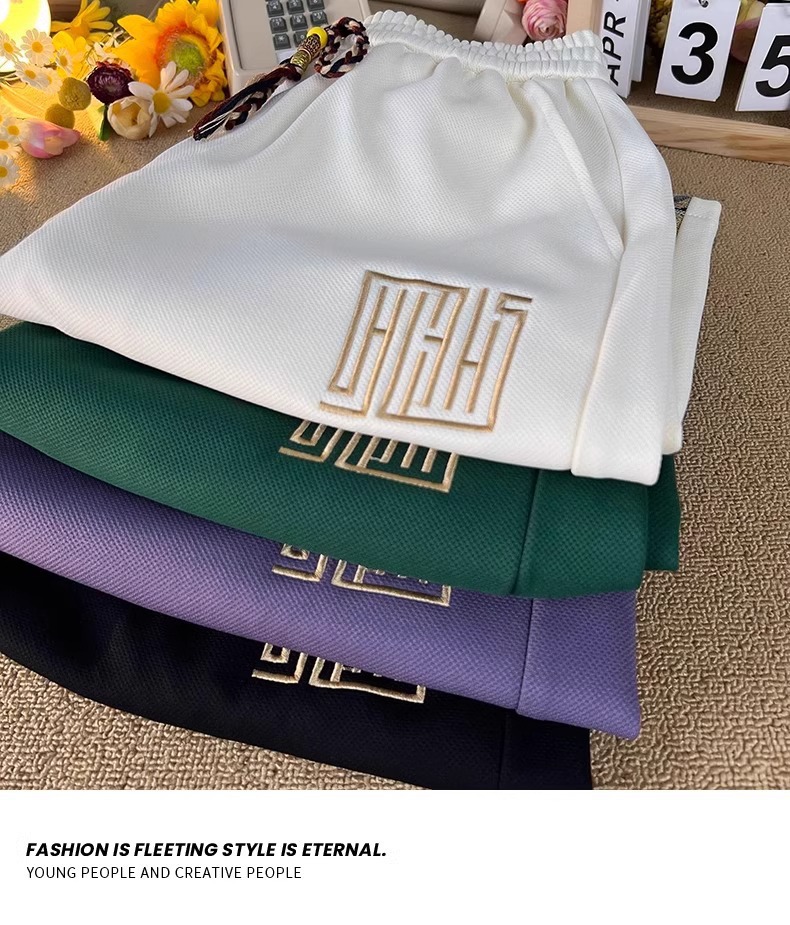 Men's Waffle Shorts Bear Design Casual Loose Drawstring Sporty_voghion.com