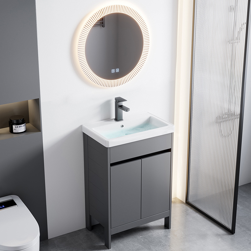 Cerámica integrada lavabo piscina pequeña casa espacio de aluminio tipo piso gabinete de baño combinación lavabo de mano lavabo facial