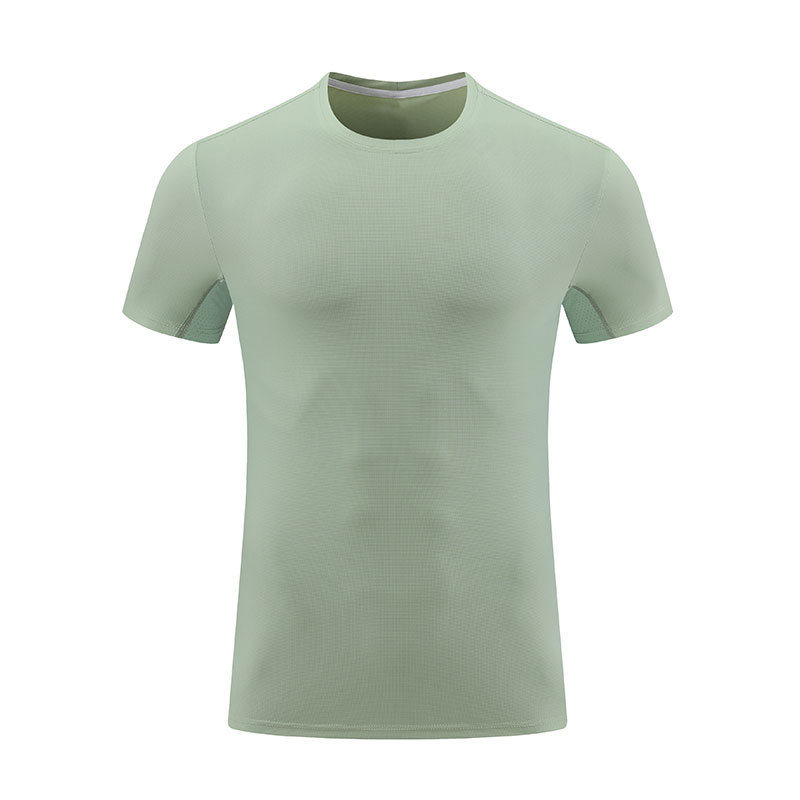 Camiseta de secado rápido elástica de color sólido para hombres, costura de malla transpirable de verano, ropa de fitness, ropa de secado rápido para correr, hombres de manga corta para deportes