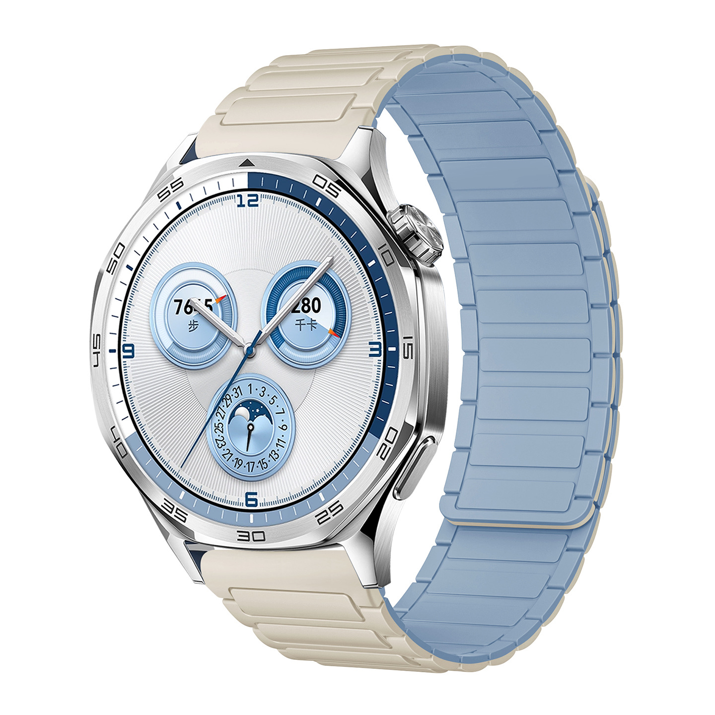 The watch4567 Armored I-shaped three-bead silicone magnetic watch strap is suitable for Huawei gt3, GT4 and GT5 watches undefined