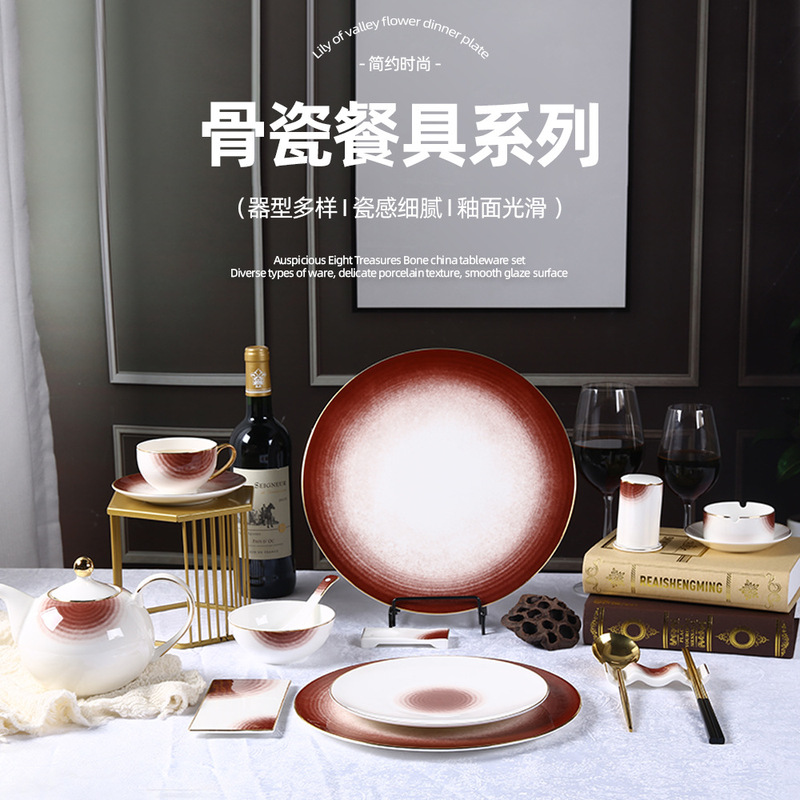 2026 New Style Chaozhou Tableware Bowls and Plates Star Hotel Simple and Stylish Tabletop Display Red Ceramic Set
