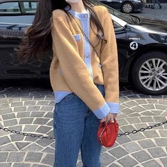 2025新款韩版宽松显瘦小香风针织开衫百搭圆领长袖毛衣撞色外套女