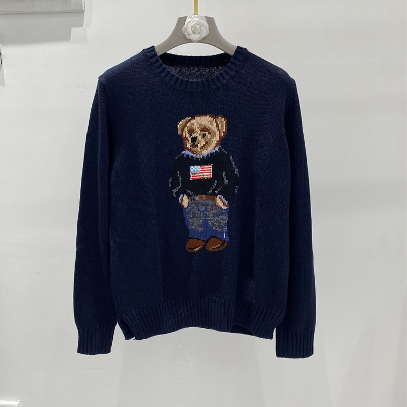 Cartoon Bear Sweater Women's Knitwear Wool Blend Jacquard Embroidery Cartoon Bear Doll Long-Sleeved Sweater Cross-Border E-Commerce