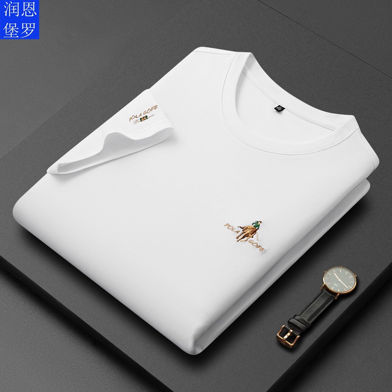 Runenberg Luo Heavyweight Pure Cotton Round Neck Short-Sleeved T-Shirt Men's Tops Fashionable Men's Pullover Round Neck T-Shirt