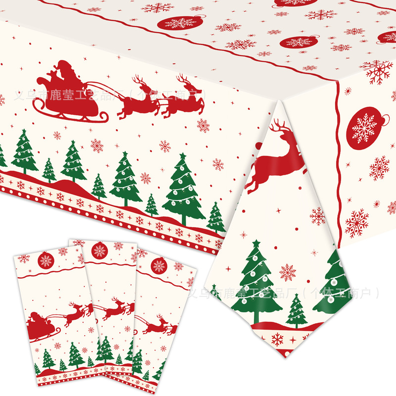 冬季新款圣诞节派对装饰用品Christmas圣诞树一次性圣诞桌布雪人|undefined