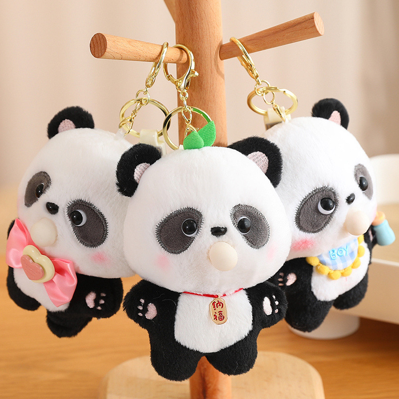 可爱熊猫毛绒挂件玩偶纪念品吐泡泡熊猫钥匙扣挂件小饰品毛绒批发