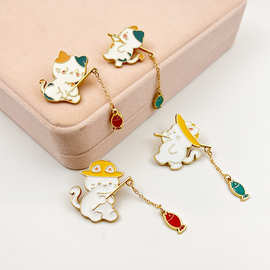 卡通动物胸针日系可爱胸花小猫钓鱼扣针服装配饰书包笔袋装饰扣