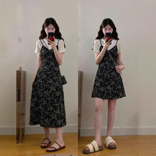 大码女装2025年夏季新款假两件印花裙长短款连衣裙胖MM显瘦连衣裙