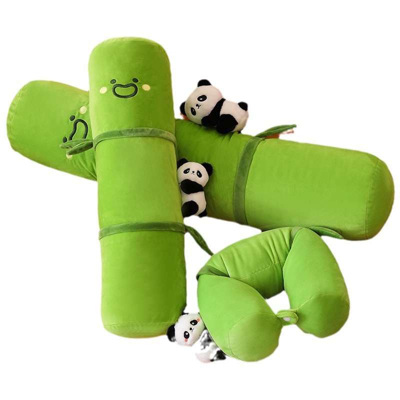 Cute mango de bambú panda almohada larga almohada de cuello almohada de cama para niñas almohada de pierna para dormitorio para niños almohada de respaldo grande