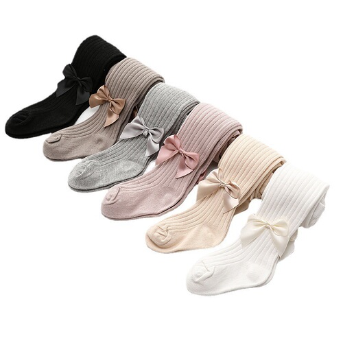 Baby white footie socks with bow, thin spring/autumn leggings for girls and toddlers, footed undershirts for children