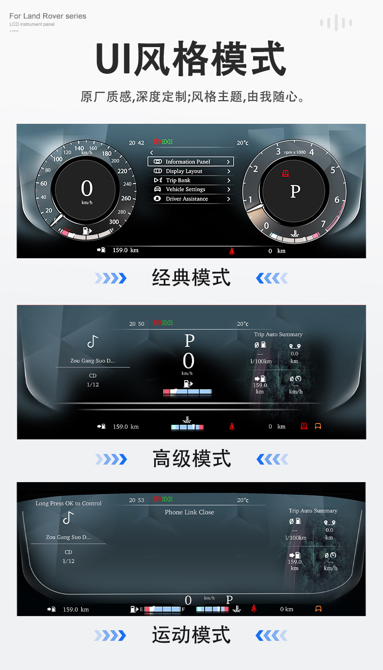 Suitable for Land Rover Range Rover Executive/Sport/Discovery 5 Lcd Instrument Panel 12.3inch Upgraded and Modified Car Dashboard