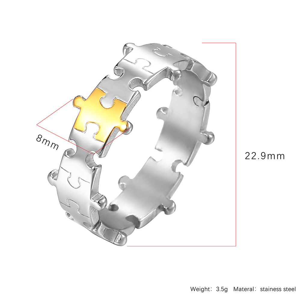 Retro Jigsaw Titanium Steel Polishing Couple Rings display picture 1