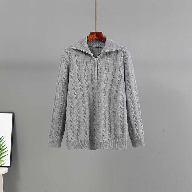 Ensemble pull en maille torsadée épaisse à demi-zip et pantalon large pour femme, collection automne-hiver. Deux pièces de haute qualité, coupe ample._voghion.com