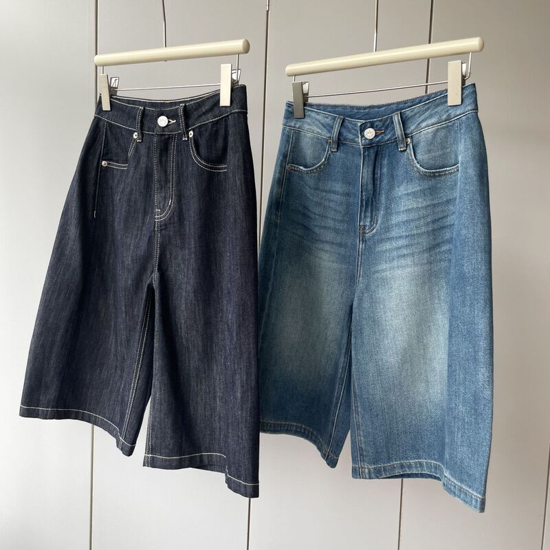 Scarce good version light and thin with tone! Women's cotton high-waist lightweight and comfortable loose-fit cropped jeans