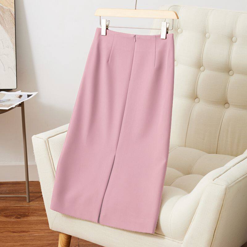Chân váy vest nữ dáng lửng cạp cao ống đứng xẻ tà sau ôm mông, dài 60 cm / 72 cm — Hồng (60CM), Hồng (72CM), Kaki (72CM), Màu be (60CM)