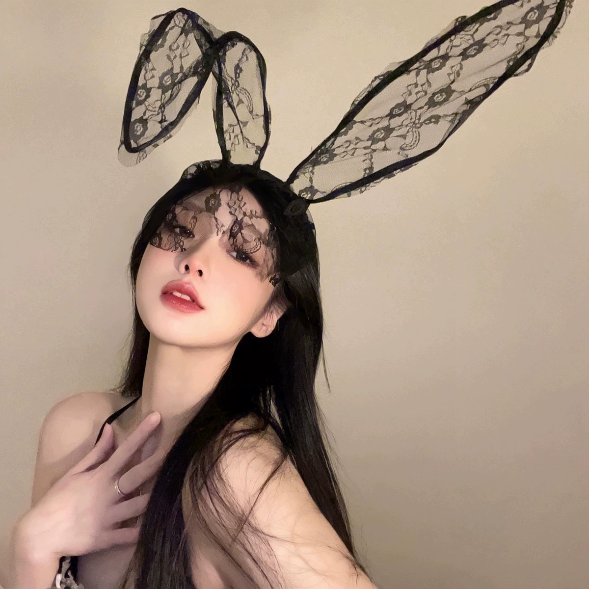 Headband Red Rabbit Lace Ears, Handmade Hair Accessory, High-Quality Graduation Party Style