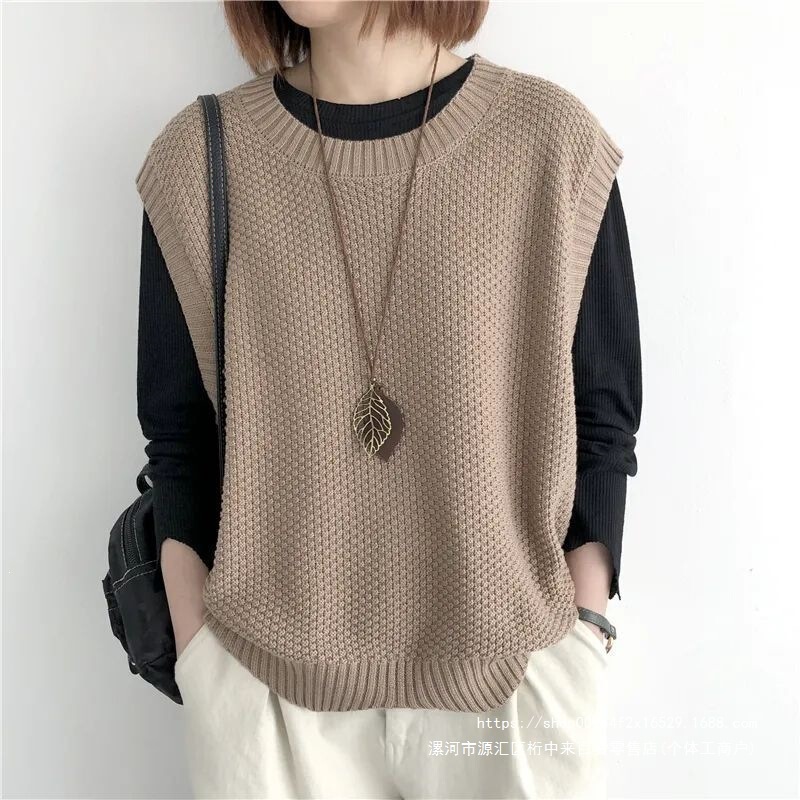 Women's Knitted Vest New Style 2026 Spring and Autumn Solid Color Loose Round Neck Irregular Pullover Vest for Layering Women's Knitted Vest New Style 2026 Spring and Autumn Solid Color Loose Round Neck Irregular Pullover Vest for Layering