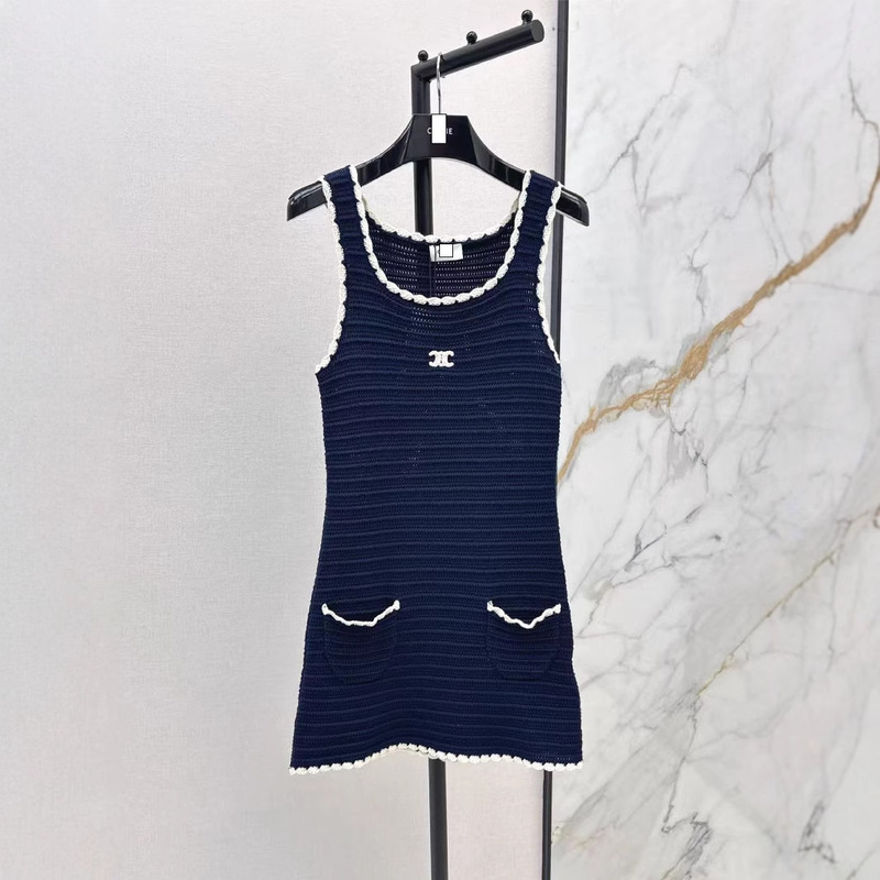 Shenzhen Nanyou 25 Spring/Summer High-End Women's Slimming Sweet Cool Elegant Age-Reducing Girl Navy Blue Crochet Sleeveless Dress Shenzhen Nanyou 25 Spring/Summer High-End Women's Slimming Sweet Cool Elegant Age-Reducing Girl Navy Blue Crochet Sleeveless Dress