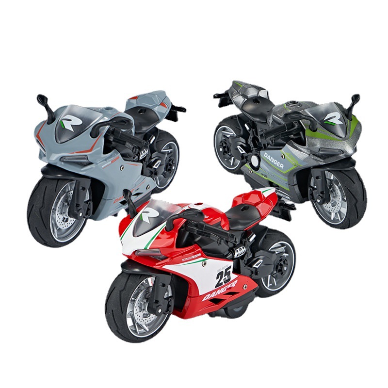 Nuevo producto de Mingyuan 1:12 modelo de motocicleta de aleación de retorno carmesí con luz, juguete de metal fresco