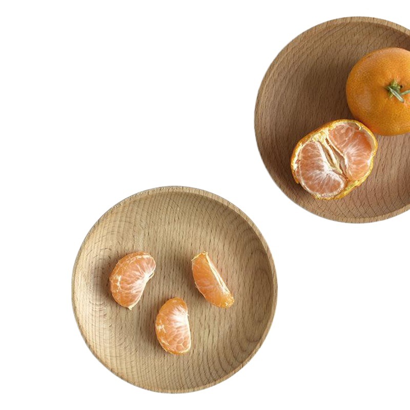 日本式の木の食器のケヤキの丸い皿のミニの実の木の小さい円盤のトレーのお菓子の皿の丸い木の皿