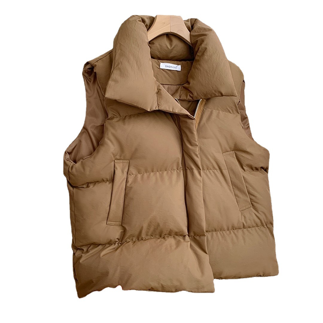 Abbigliamento da donna Giacca in cotone Gilet in piuma Primavera e autunno Gilet largo Collo alto Colore Gilet in cotone_voghion.com