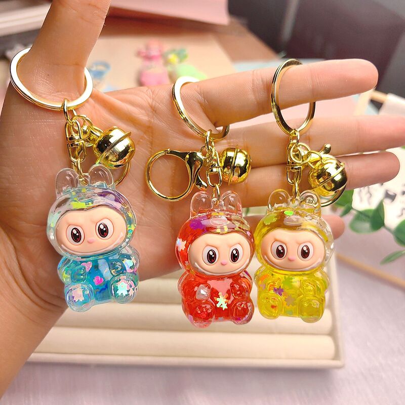 Tiktok Trending Oil-Filled Liquid Sand Bottle Small Pendant Creative Keychain Sparkling Cute Doll Bag Accessory