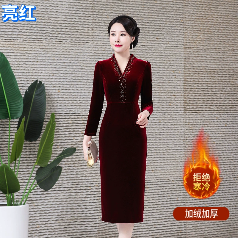 Шэньчжэньский бренд, утепленное платье больших размеров на флисовой подкладке, осенне-зимнее бархатное платье-чонсам, поколение волос