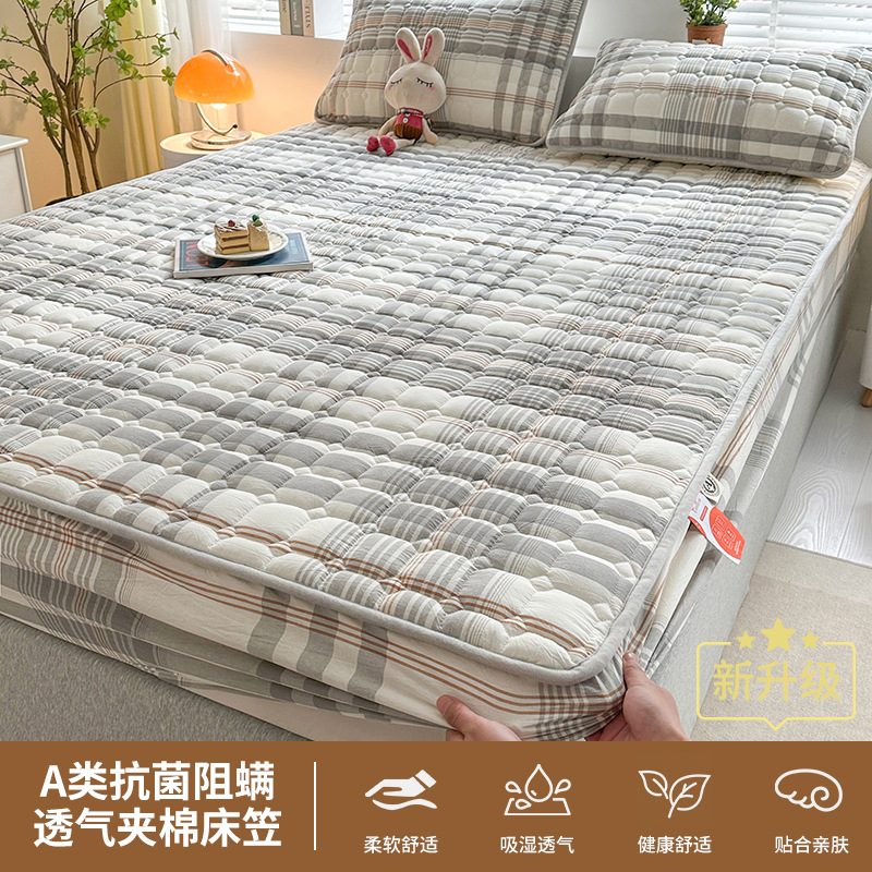 Colcha de cama acolchada de algodón lavado de algodón, funda protectora de colchón engrosada de una sola pieza, funda de cama de algodón puro 2025 nuevo 3