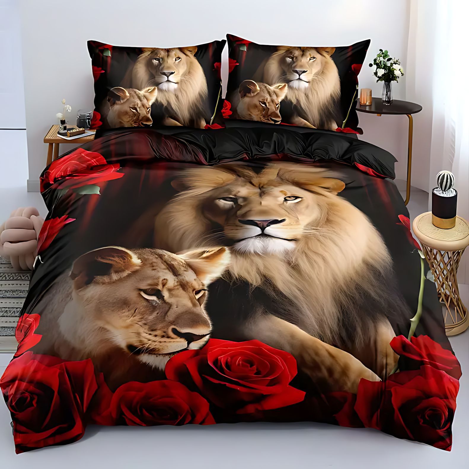 TEMU / JIT patrón de león impresión digital 3D colcha de cama set fuente fabricante puede hacer dibujos