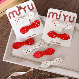 韩系波点甜美发饰高级感发夹红色系发卡少女心刘海压夹女孩头饰