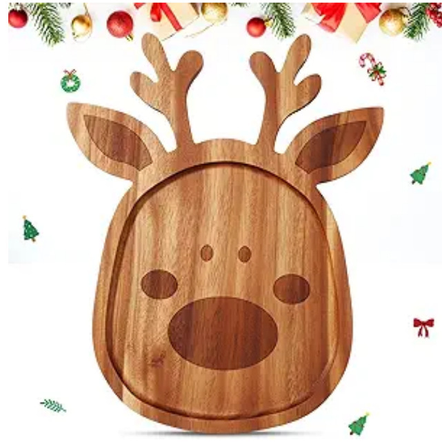Wooden Christmas Reindeer-Shaped Tray, Snack and Fruit Plate, Holiday Table Setting, Holiday-Themed Serving Tray Wooden Christmas Reindeer-Shaped Tray, Snack and Fruit Plate, Holiday Table Setting, Holiday-Themed Serving Tray