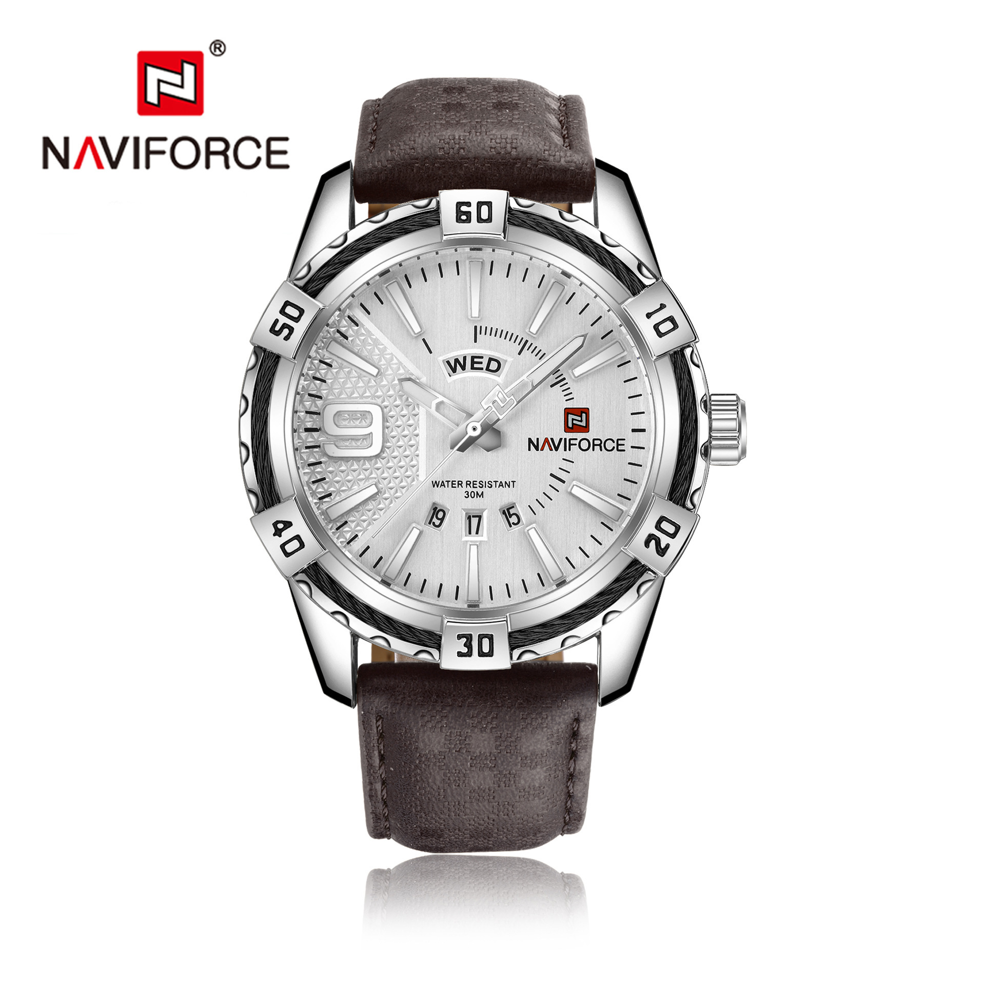 NAVIFORCE Lingxiang 9117L moda impermeable reloj deportivo calendario estilo coreano estudiante cinturón hombres reloj de cuarzo