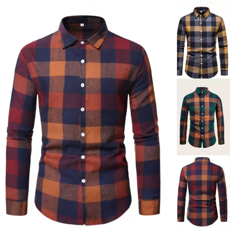 跨境男士长袖衬衫格子速卖通EBAY亚马逊